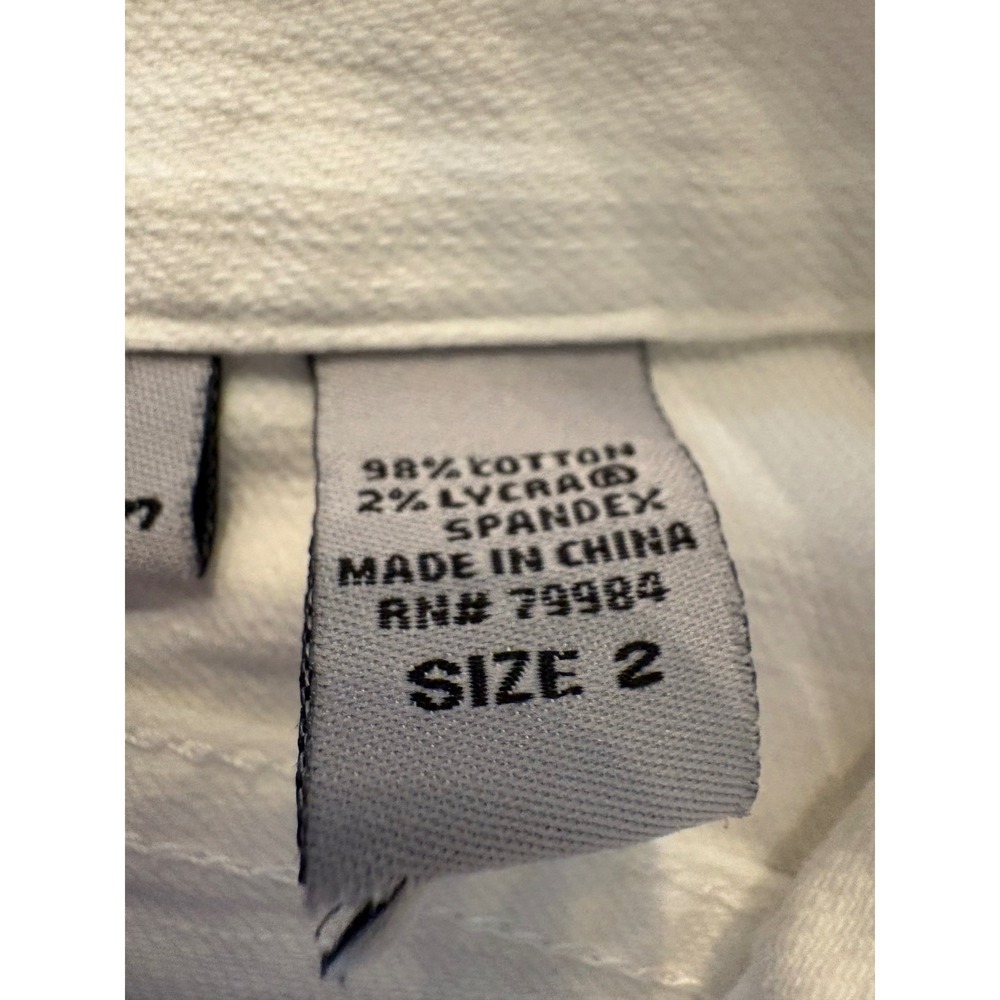 Chicos Platinum Womens White Denim Jacket Snap Front Size 2 Large Preppy - Picture 9 of 10